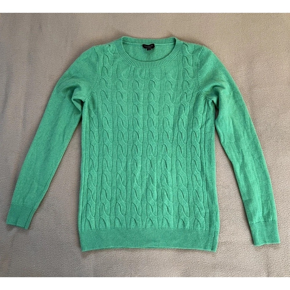 Talbots Pure Cashmere Cable Knit Sweater Women's S Green Crewneck Soft Luxury